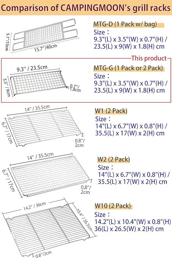 CAMPINGMOON 304 Stainless Steel Cooking Grates for Camping Stove Grill Campfire Open Fire MTG-G,MTG-2G,MTG-JS,MTG-JL