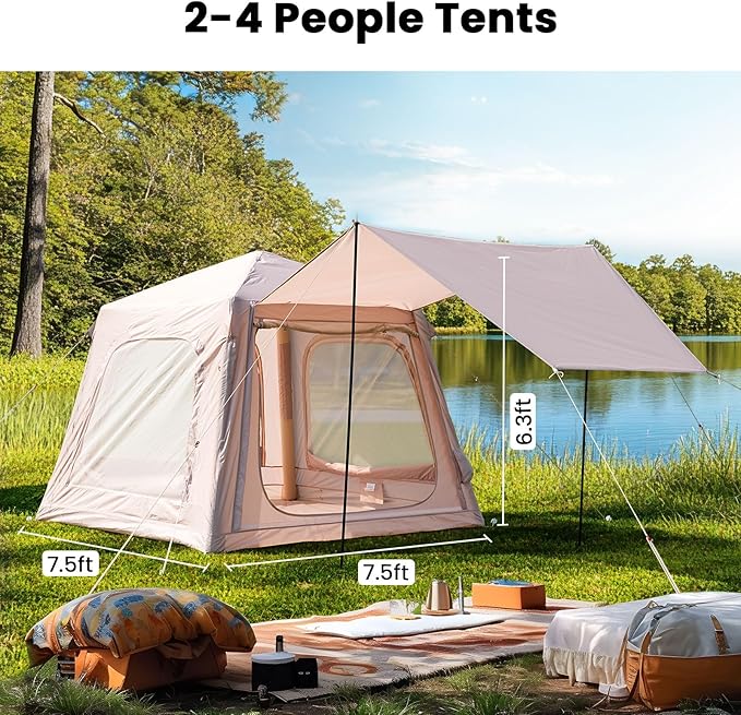 Inflatable Tents for Camping, Blow Up Tent with Hand Pump, Easy Setup InflatableTent 4 Season Tent, Waterproof Oxford Air Glamping Tents for Camping Adult 4/6/8 Person
