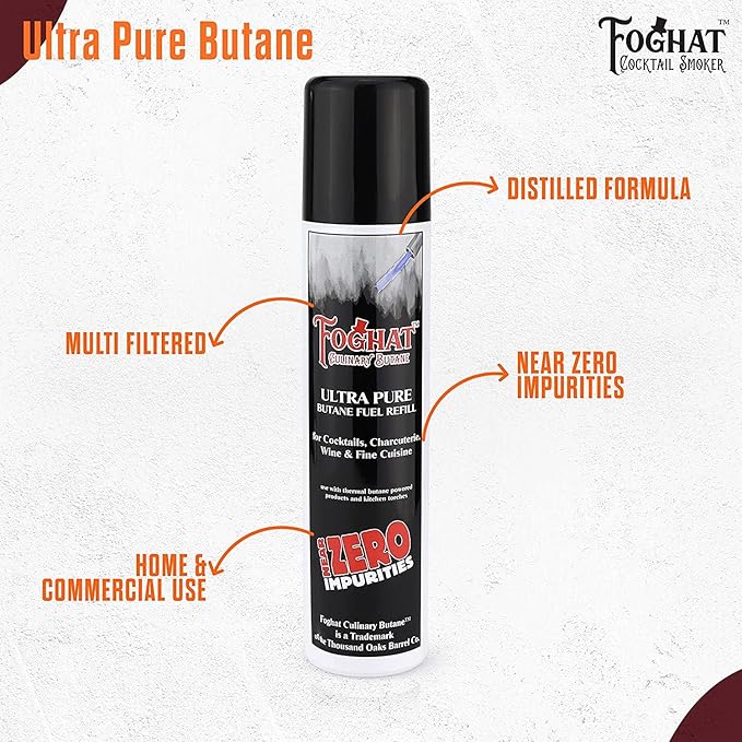 Foghat Culinary Butane Fuel Refill (3 x 60ml) - Torch Lighter Butane Refill Canister, Fits All Kitchen Smoking Torches - Food Grade Ultra Refined For Cocktail Smoker Kit, Creme Brulee Torch