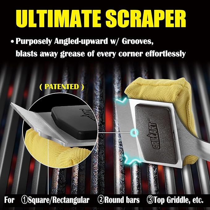 GRILLART Grill Brush for Outdoor Grill Bristle Free - Reinforced Grill Cleaner Scraper BBQ Brush - Replaceable Head Barbecue Grill Cleaning Brush - Safe BBQ Accessories Grill Tools - Gifts for Men/Dad