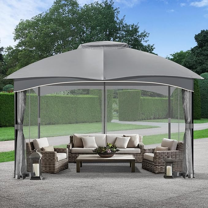COWVIE Gazebo Replacement Netting Screen, 12' x 16' Universal Gazebo 4-Panel Mosquito Sidewalls with Double Zippers for Outdoor Patio (Only Netting)