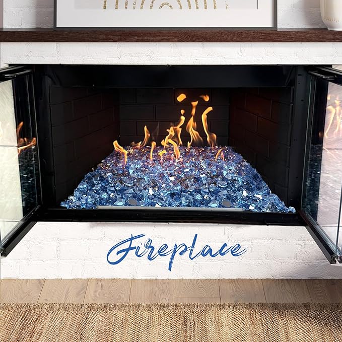 20 Pounds Fire Glass 1/2 Inch High Reflective Tempered Firepit Glass Rocks for Fireplace, Fire Pit Table, Fire Bowl and Landscaping (Pacific Blue)