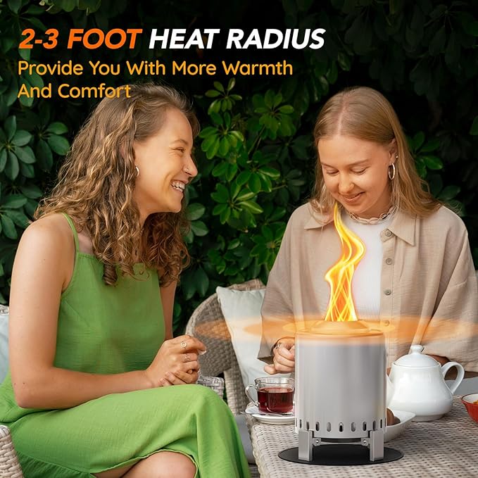 Mini Smokeless Tabletop Fire Pit with Pan Stand, Portable Stainless Steel Firepit Stove for Camping, Burns Pellets or Wood, Includes Travel Bag, Silver