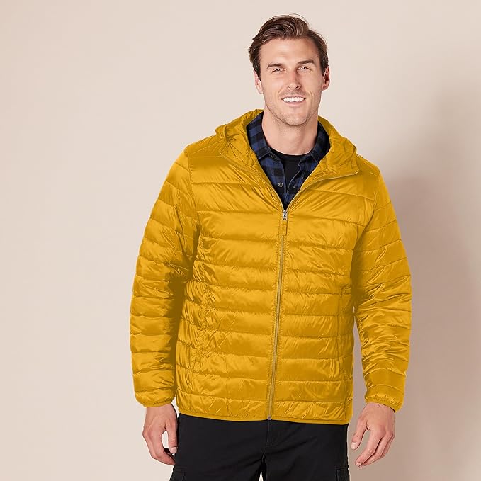 Amazon Essentials Men's Lightweight Water-Resistant Packable Hooded Puffer Jacket