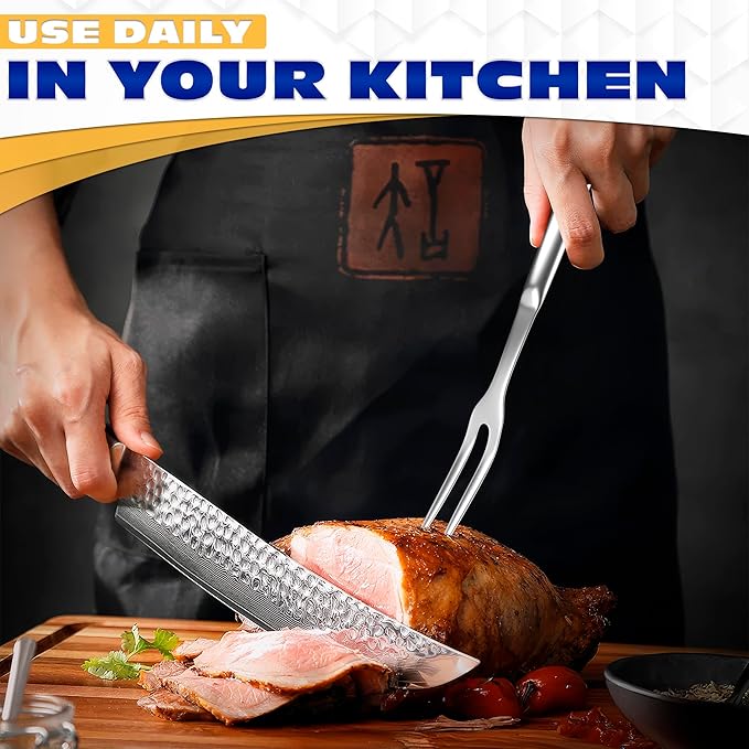 Carving Fork for Meat – 11" Two-Prong Stainless Steel Meat Fork with Long Heat-Resistant Handle, Durable and Practical for Grilling, Cooking, and Serving - Classic BBQ Design