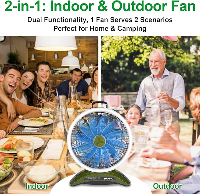 Extra Large Size Camping Fan, 45000mAh Battery Rechargeable Portable Fan, 12-Inch Blade & 830CFM Super Airflow, Ring LED, Cordless for Outdoor Large BBQ RV Tent Garage Hurricane Emergencies & Indoor
