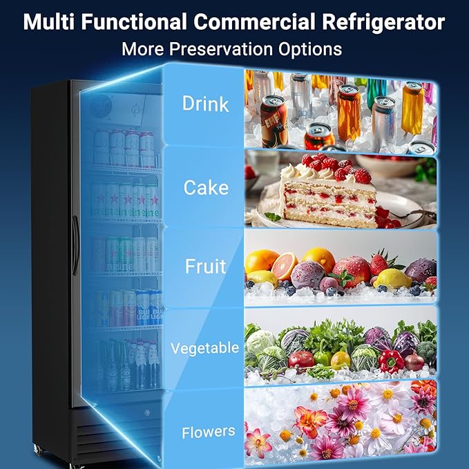 BODEGACOOLER Commercial Beverage Refrigerator with Glass Door,12.5 Cu.Ft Display Merchandiser Drink Refrigerator,Upright Commercial Bar Fridge,Display Drink Cooler with Soft LED Light