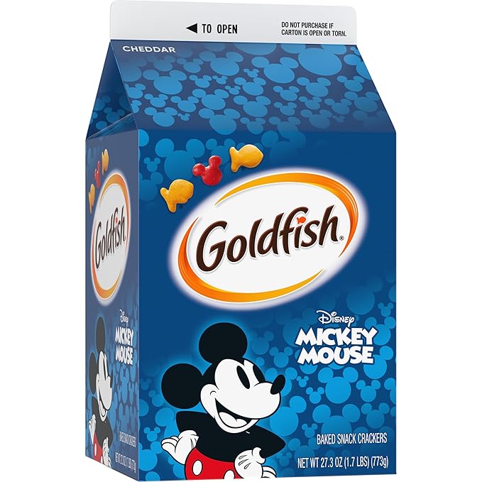 Goldfish Disney Mickey Mouse Cheddar Crackers, Snack Crackers, 27.3 oz carton (Pack of 2)