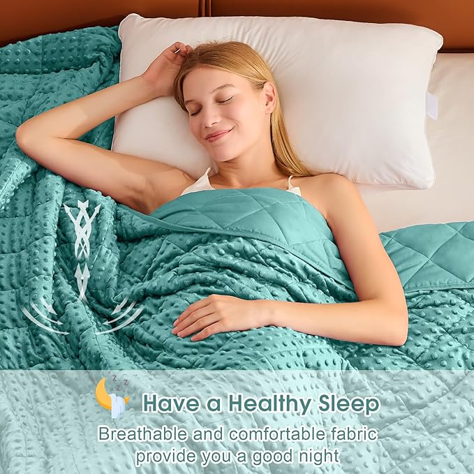 Weighted Blanket for Adults (15lbs, 48"x72" Twin Size) - Minky Heavy Blanket Microfiber for 120-160lbs with Premium Glass Beads - Soft Thick Blanket for All-Season Sleeping Comfort - Teal