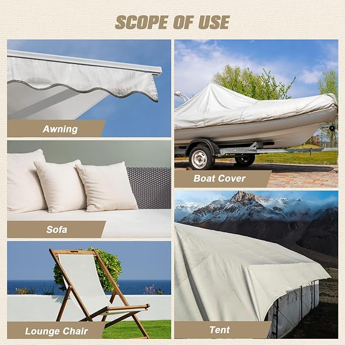 OAZ 16 x 79 inch Canvas Fabric Patch Self-Adhesive Waterproof Fabric Repair Patch Kit for Boat Cover Sofa Chair Couch Tent Bag (Gray)