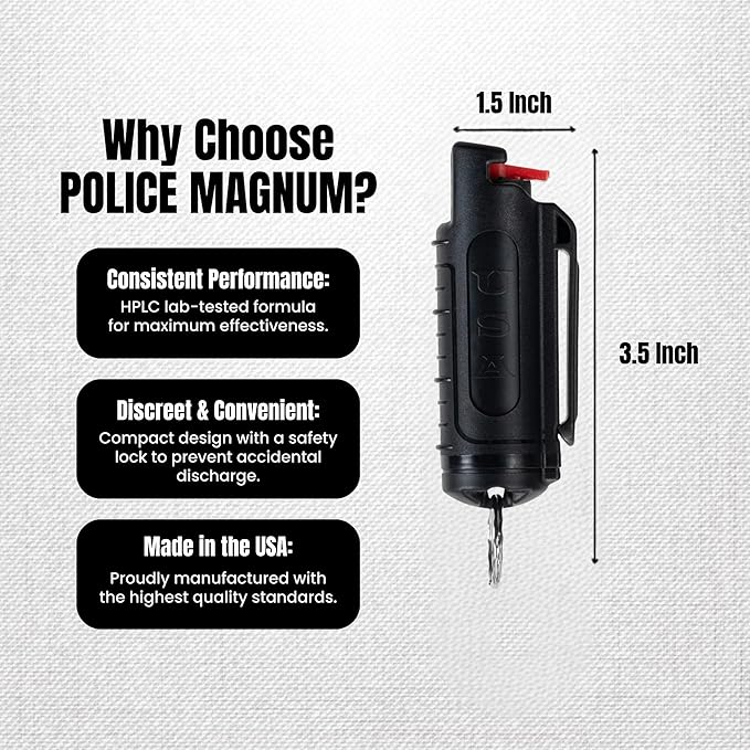 Police Magnum Bulk Pepper Spray Keychain Self Defense- Tactical Maximum Strength- Belt Clip Safety Key Chains for Women & Men- Made in The USA