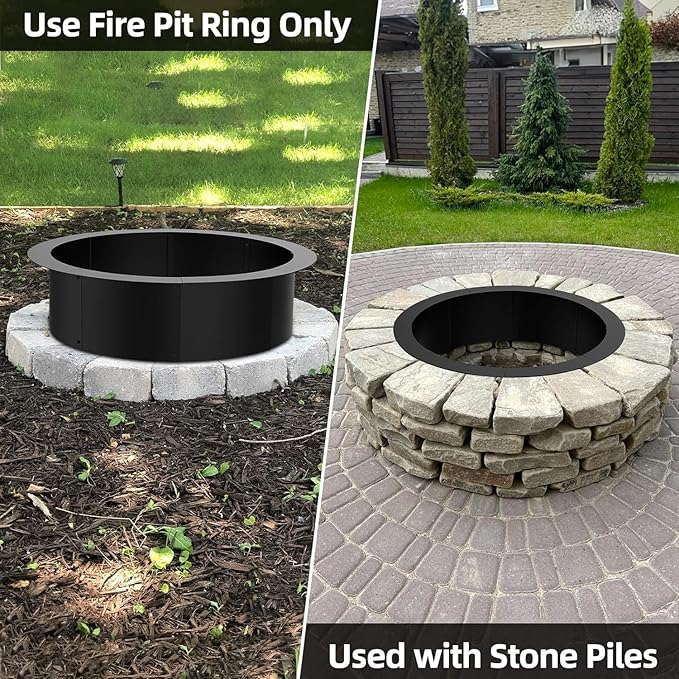 36 inch Inner Fire Pit Ring, 40 inch Outer Large Round Steel Fire Pit Insert Metal Fire Ring Liner Rim Heavy Duty for Outdoor