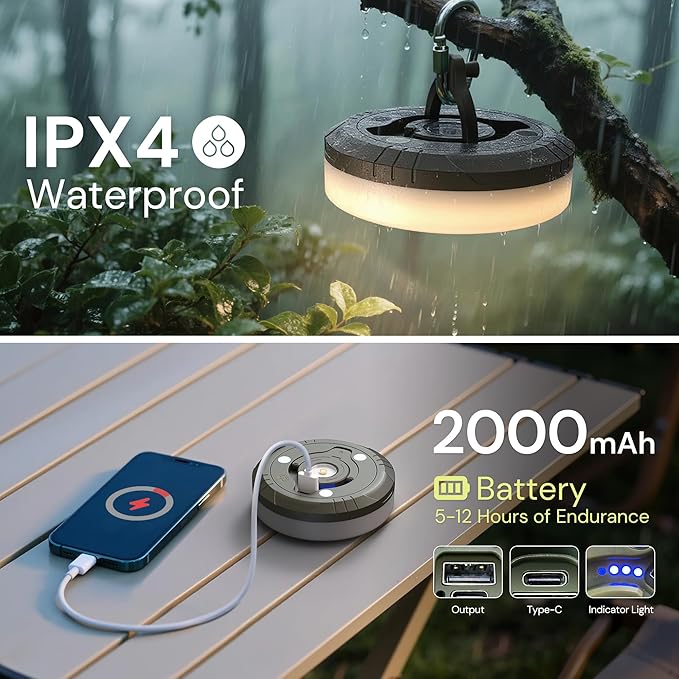 L LOHAS LED Upgraded Camping String Lights, 4 in 1 Quick Recovery Waterproof Camping Lights, 32.8FT with 8 Lighting Modes, Camping Essentials for Yard, Tent, Hiking, Patio, and Holiday Decoration