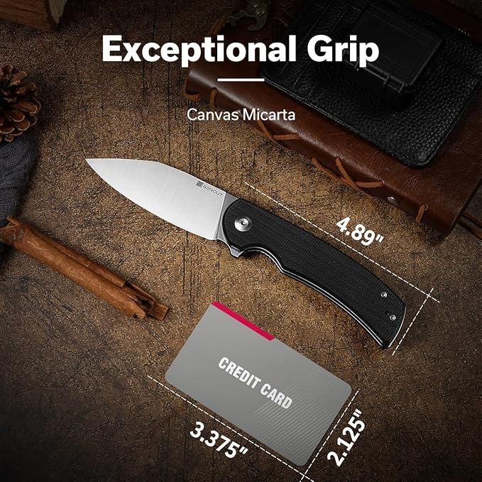 SENCUT Omniform Folding Pocket Knife for Men, Camping Knife with Micarta Handle and 3.65" 9Cr18MoV Blade, Large EDC Knife for Outdoor S23064-2(Black)