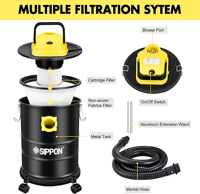Ash Vacuum Cleaner, Pellet Stove Vacuum Cleaner with Blower Function, 1000W Powerful Suction 4 Gallon All-in-One Ash Vacuum for Fireplaces, Pellet Stoves