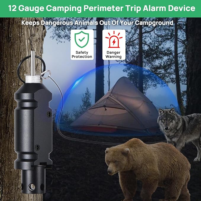 Perimeter Trip Alarm, 12 Gauge Camping Trip Wire Alarm Device, Early Warning Security System for Outdoor Camp Safe and Property Safety Bear Deterrent (Included 22.Adapter) (1 Pack)