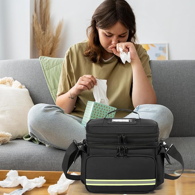 Black Double Layer First Aid Bag Medical Bag Empty Emergency First Responder Organizer for Nurses,Home Health Care, EMT