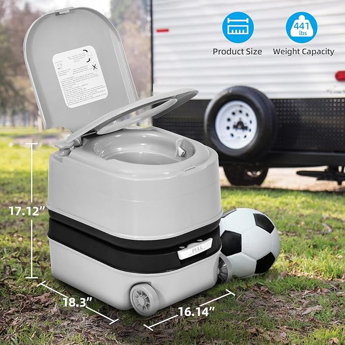 YITAHOME 5.28 Gallon Portable Toilet for Camping, RV Travel Porta Potty with Press Flush Pump, Leak-Proof, Level Indicator, Rotating Spout for Adults, Campers, RV, Boating, Hiking, Trips