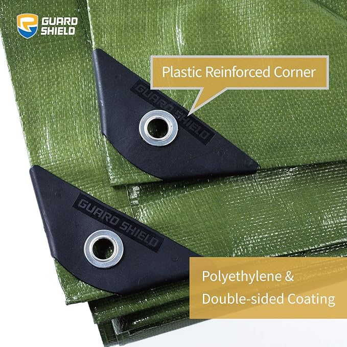 GUARD SHIELD Tarps Heavy Duty Waterproof 10x20 Feet Green Poly Tarp Cover Outdoor Thick UV Resistant Tarpaulin with Grommets 10mil (2-Pack)