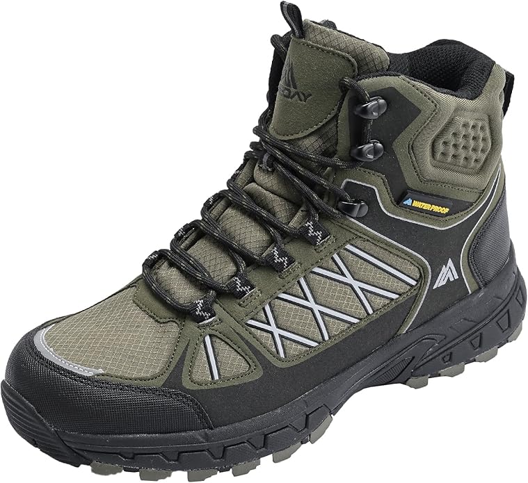 Queday Men's Hiking Boots Waterproof Outdoor Lightweight Trekking Shoes Ankle High Boots