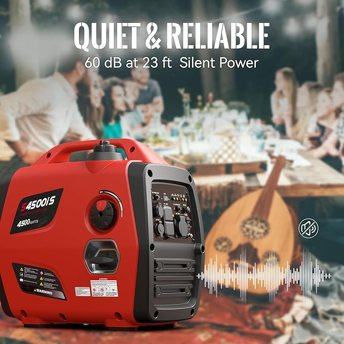 4500W Portable Generator Super Quiet Inverter Generator Ultra Lightweight for Home Backup Outdoor Camping, RV Ready Parallel Capable, Long Run Time, CO Sensor Protect, EPA, ECO Mode