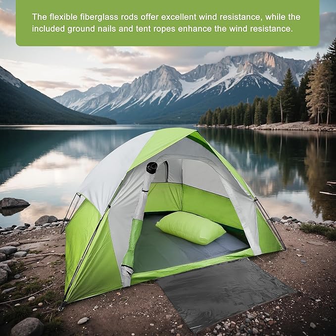6 Person Dome Camping Tent, Double Layer Waterproof, Removable Rain Fly, for Outdoor Hiking, Fishing (6 People Green)