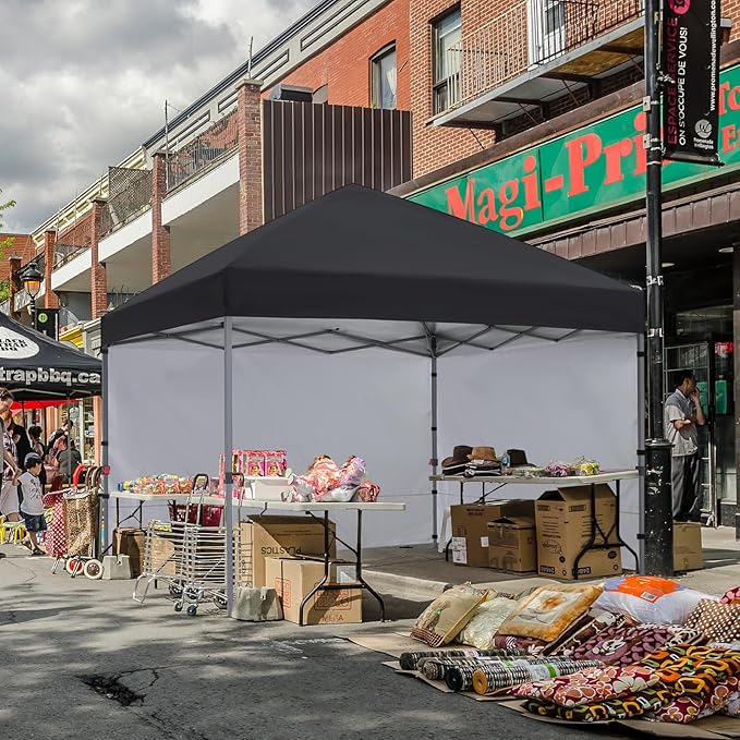 COOSHADE Pop Up Canopy Tent 10x10 with 2 Sidewalls, Outdoor Shade Instant Canopy Tents(Black)