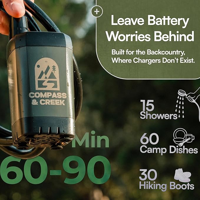 Camping Shower Pump Kit – Portable High Pressure Outdoor Shower with Long Lasting 90 Min Battery and 3.9 Gal Collapsible Bucket, Includes Cleaning Attachment for Camp Dishes, Gear, Travel and Hiking