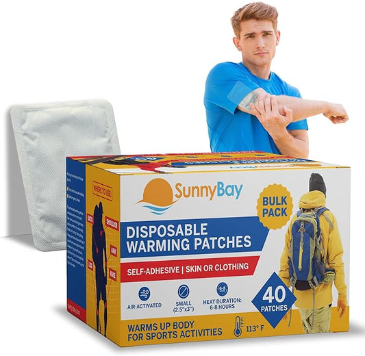 SunnyBay Adhesive Disposable Warming Patches for Back, Neck, Hand, Body, Natural Heat, Ideal for Outdoor Activities: Skiing, Hiking, Hunting, On-The-Go Heat, 2.5x3 Inches, 40 Count