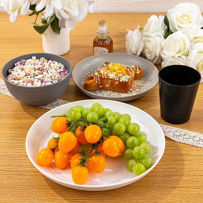 Supernal 16pcs Kitchen Plates and Bowls Set, Wheat Straw Dinnerware Sets,Unbreakable Dishwasher Safe, Plates Wheat Straw Dishes Set for Four Colors, Plate Cereal Bowl Cup for Kitchen & Outdoor