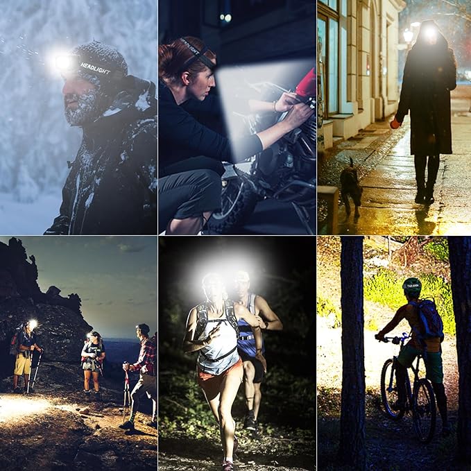 LED Headlamp Rechargeable, 4 Pack Head Lamp Flashlight Headlight Light with Motion Sensor for Outdoor Camping Biking Running Fishing