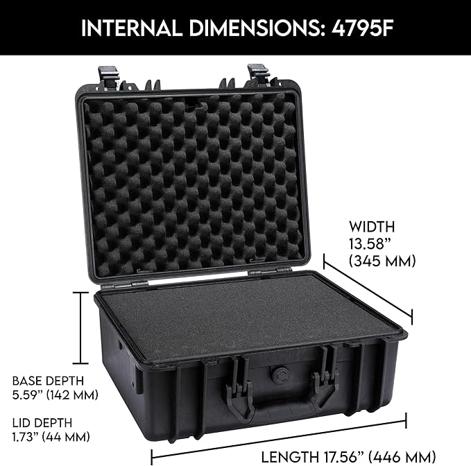 DCB Cases - Element 4795F | 19 x 16 x 9 Ext Dim | IP67 Waterproof | Pluck Foam Insert | Rubberized Grips | Resin-Reinforced Injection Molded Plastic | 4 Latch Lid Close