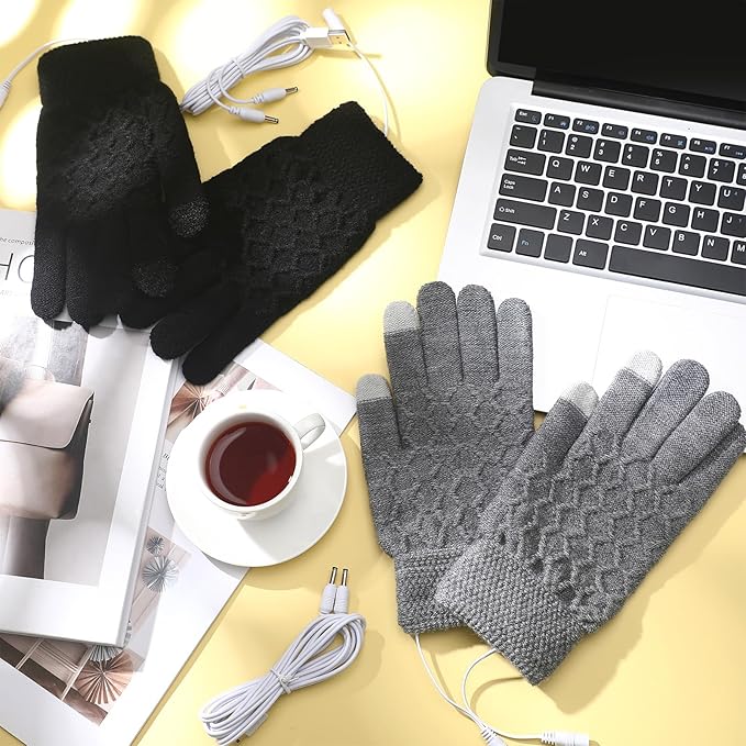 Bencailor 2 Pairs Usb Winter Heated Gloves Mitten Hand Washable Knitting Touchscreen Laptop Gloves