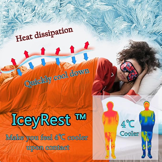 MorroMorn Cooling Comforter for Hot Sleepers & Night Sweats - IceyRest Cold Touch Technology, Lightweight Summer Blanket Breathable Silk Smooth (Orange, Full Queen Size 90"x90")