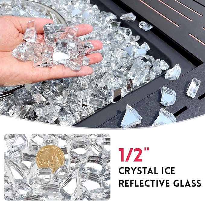 20 Pounds Fire Glass 1/2 Inch High Reflective Tempered Firepit Glass Rocks for Fireplace, Fire Pit Table, Fire Bowl and Landscaping (Crystal Clear)