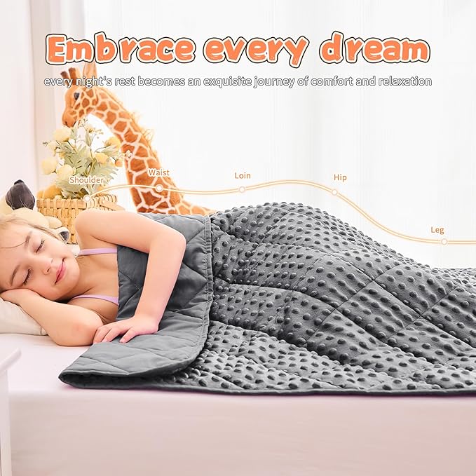 Weighted Blanket Kids (10lbs, 40"x60" Throw Size) - Breathable Minky Heavy Blanket for 80-120lbs with Premium Glass Beads - Soft Thick Blankets for All-Season Sleeping Comforter - Grey