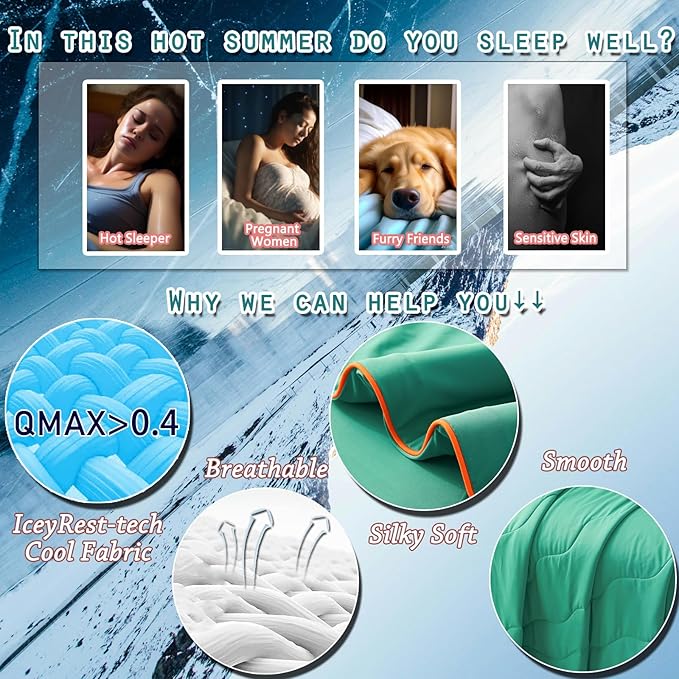 MorroMorn Cooling Comforter for Hot Sleepers & Night Sweats - IceyRest Cold Touch Technology, Lightweight Summer Blanket Breathable Silk Smooth (Watermelon Green, Full Queen Size 90"x90")