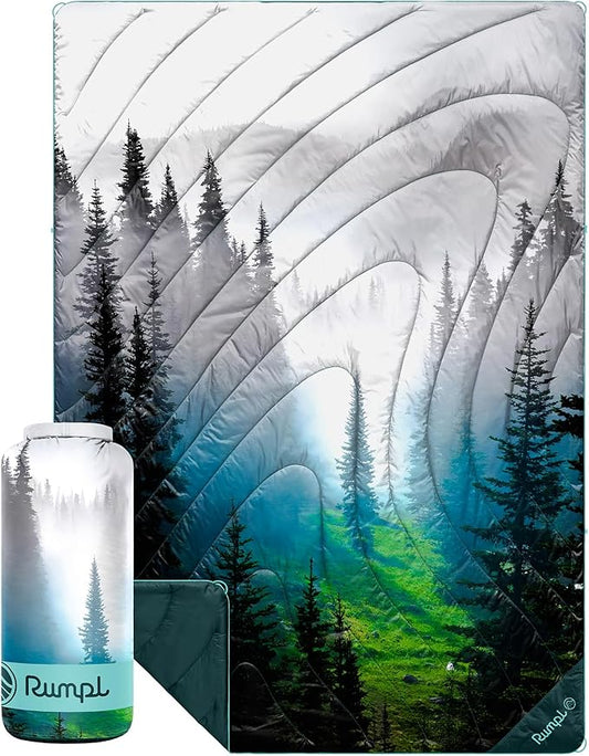 Rumpl Original Puffy Blanket - Warm, Water-Resistant Camping Blanket with 100% Recycled Synthetic Insulation, 52"x75", Original Puffy V2, Olympic Fog