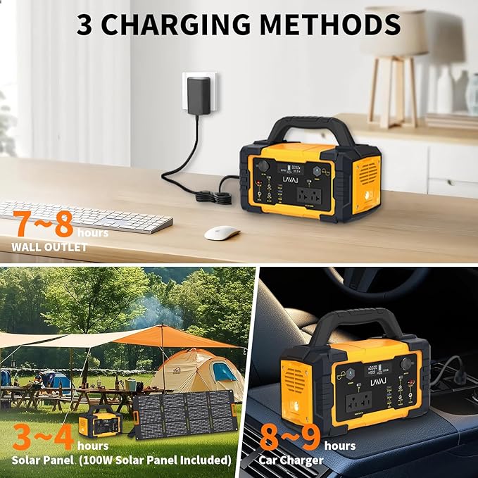 600W Solar Generator Portable Power Station with Solar Panel Included, 642Wh Lithium Battery Powered Generator with 120V AC Outlet for RV Camping Outdoor Hiking Home Emergency Backup Power Outages