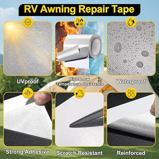 Tent Repair Tape RV Awning Repair Tape, Tent Repair Kit Waterproof Tenacious Adhesive Tape for Fabric, Awning, RV Roof, Tarp, Tent, Sail and Boat Cover (White, 5inch×25FT)