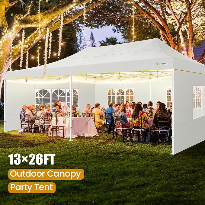 HOTEEL 13x26 Heavy Duty Pop Up Canopy Tent for Parties Event Wedding Commercial Instant Gazebo with Roller Bag, Party Tent Waterproof UV 50+&Windproof, Upgraded Thick Hexagonal Legs, White