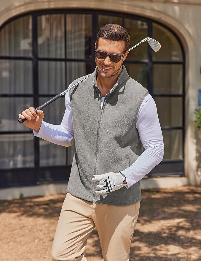 COOFANDY Mens Polar Fleece Vest Lightweight Sleeveless Jacket Warm Zip up Outerwear Vests with Zipper Pockets for Hiking