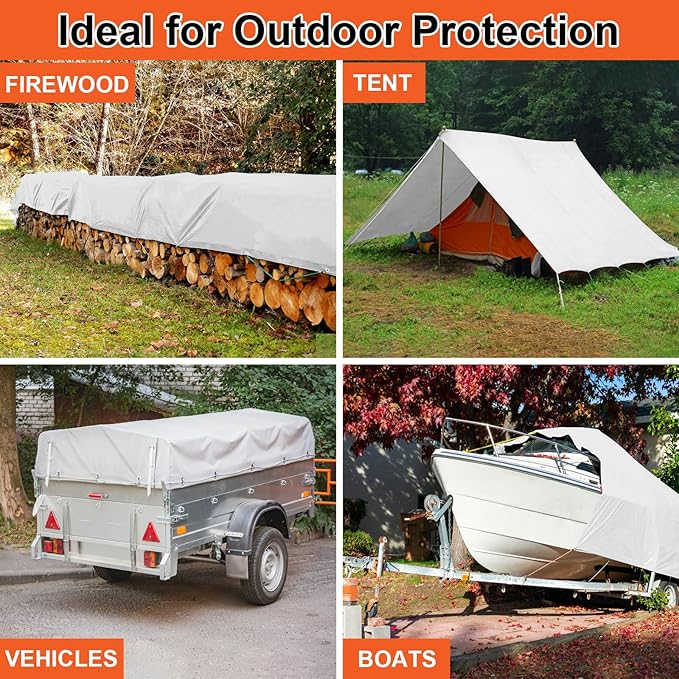 Tarp Waterproof 10x12 Ft Heavy Duty Tarp Thicker 14 Mil Large Tarps with Grommets and Reinforced Edges, UV Resistant Tear&Fade Resistant Plastic Tarp for Outdoor Camping Roof Pool Tent, White