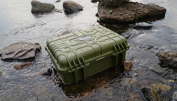 MEIJIA All Weather Portable IP67 Waterproof Protective Case, Hard Camera Case with customizable foam, Perfectly Protection of Camera, Drones,Pistols,Lens,Equipments,18.5 x14.06x6.93inches (Green)