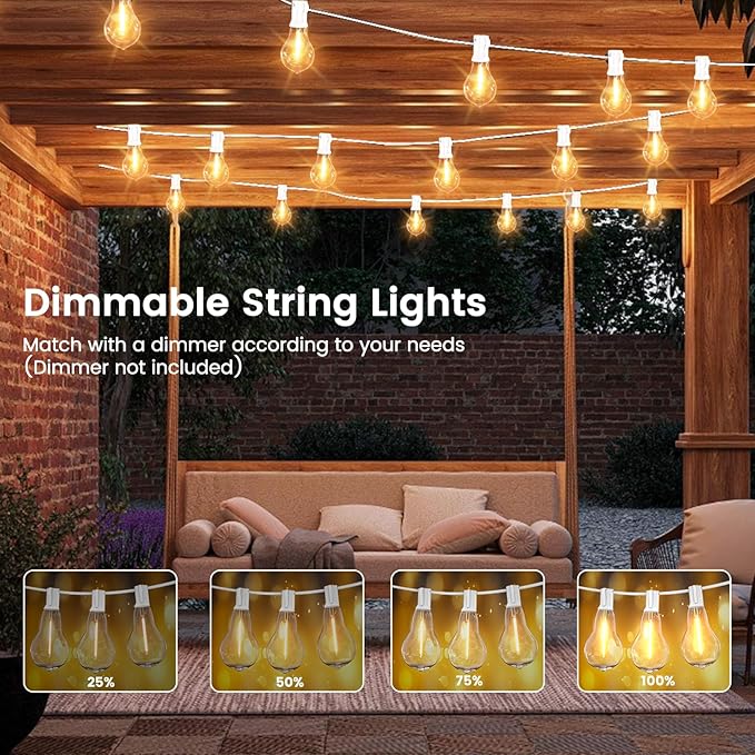 String Lights for Outside 200FT Patio Lights, LED String Light with 100+6(Spare) Waterproof Edison Bulbs, Hanging White Outdoor Light for Backyard, Bistro, Porch, Balcony,White Cord