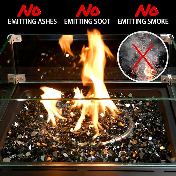 10 Pounds Fire Glass 1/4 Inch High Reflective Tempered Firepit Glass Rocks for Fireplace, Fire Pit Table, Fire Bowl and Landscaping (Onyx Black)