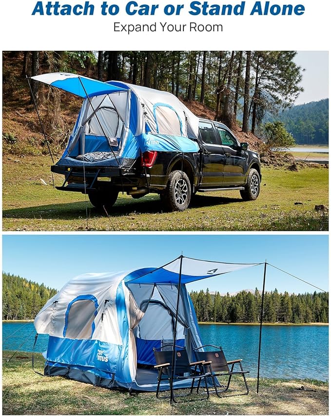 JOYTUTUS Inflatable Truck Bed Tent 5.5-6.5FT with Awning, Includes Air Pump for Quick 30 S Setup, Dual-use Pickup or Camping Tent for 2 Person, Truck Tent with Waterproof Roof Shade and 3 Windows
