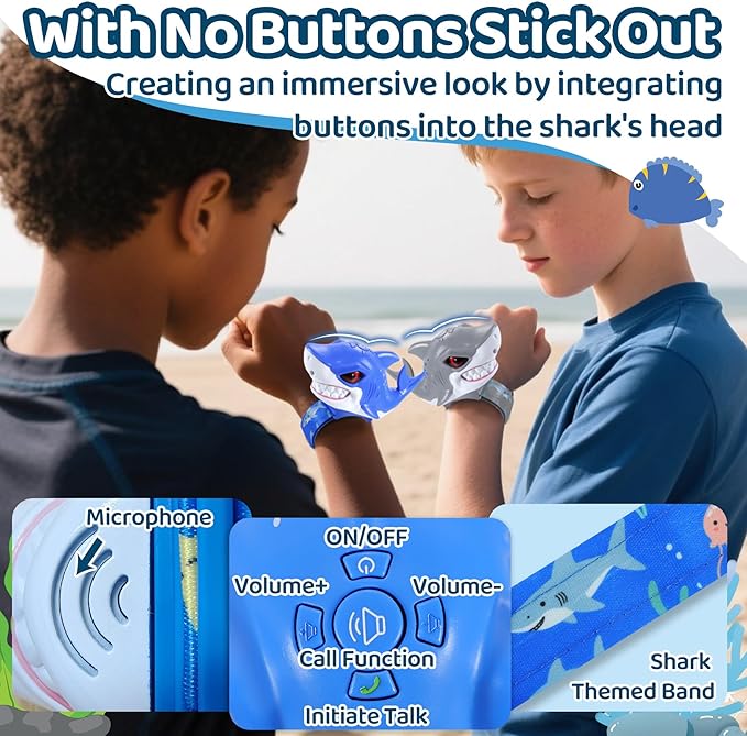Vvinca Walkie Talkies for Kids 2 Pack - Toys for Boys Girls Age 3-5 5-7 8-12 Christmas Birthday Gifts for Toddlers Adjustable Strap Long Range Clear Sound Camping Outdoor Game Shark Walkie-Talkie