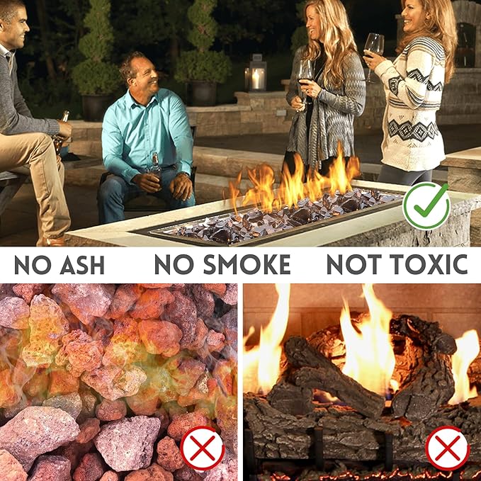 20 Pounds Fire Pit Glass, Copper Reflective Tempered Glass Rocks, High Luster, Fit for Natural and Propane Fire Pit Table, Fireplace and Landscaping