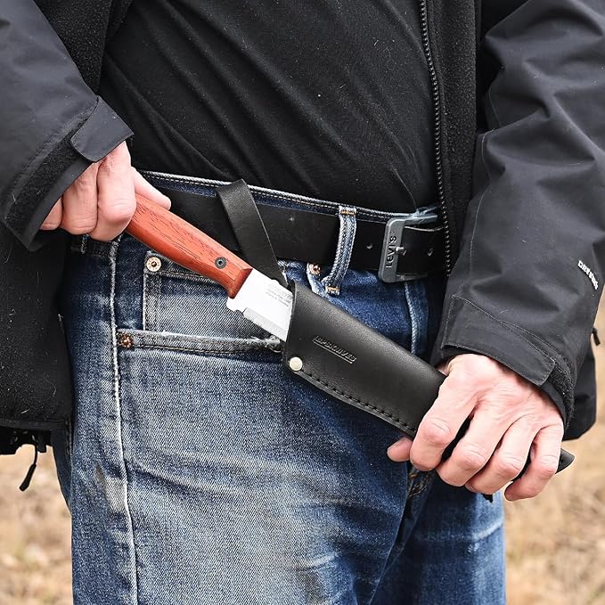 BPS Knives Flamebird Adventurer - Fixed-Blade Carbon Steel Bushcraft Knife with Leather Sheath - Outdoor Full Tang Utility Knives - Camping Knives - Survival Tactical Camp Knife